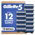 Gillette 5 Men's 5-Blade Razor Blade Refills, 12 Count