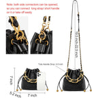 DORIS&JACKY Small Top Handle Bucket Bag, Designer Lambskin Drawstring Crossbody Purse with Chunky Chain Tote Strap