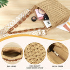 Straw Handbags Purses Crossbody Pocketbook Bag Casual Woven Beach Bags Summer Hobo Hippie Chic Tote Bags with Chain