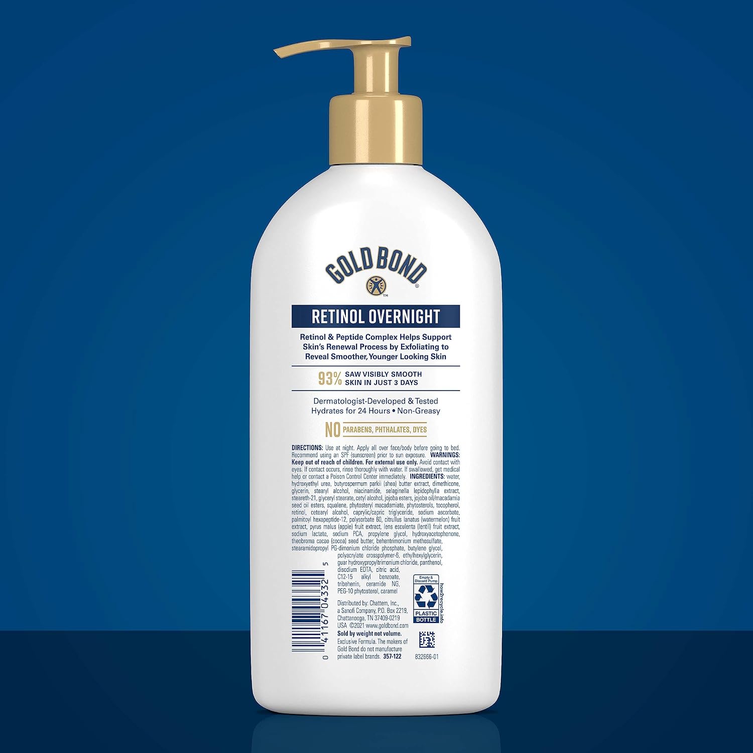 Gold Bond Age Renew Retinol Overnight Body & Face Lotion, 13 Oz, Anti-Aging Moisturizer For Visibly Plumper, Smoother Skin, 24-Hr Hydration, Non-Irritating, Non-Greasy, Dermatologist-Tested, Unscented