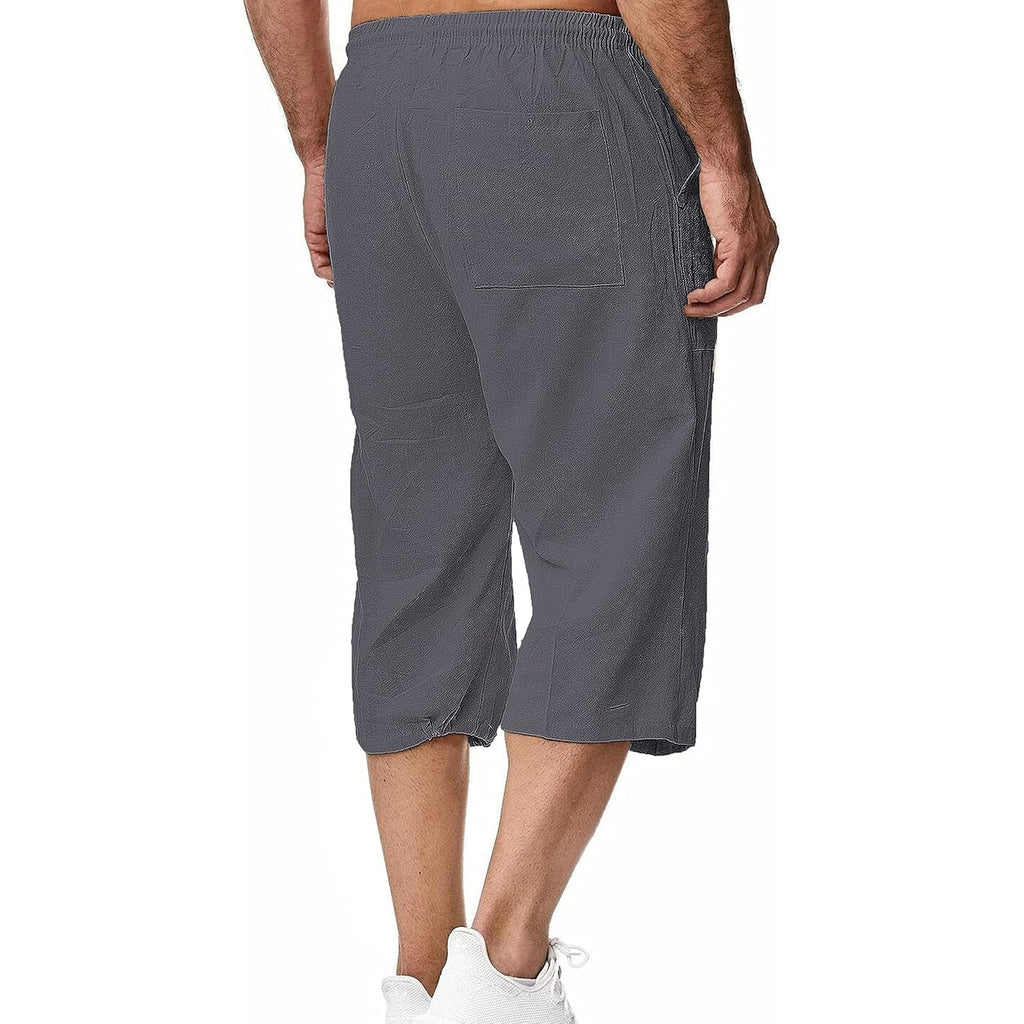 Wanzetaly Mens Casual Soft Linen Long Shorts Knee Length Sport Running Lounge Work Shorts Capri Pant