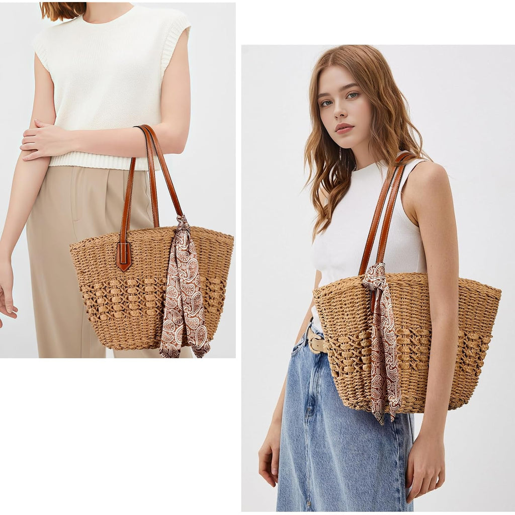 Trifabricy Beach Bags For Women, Summer Straw Bag, Woven Straw Beach Tote Bag Shoulder Handbags