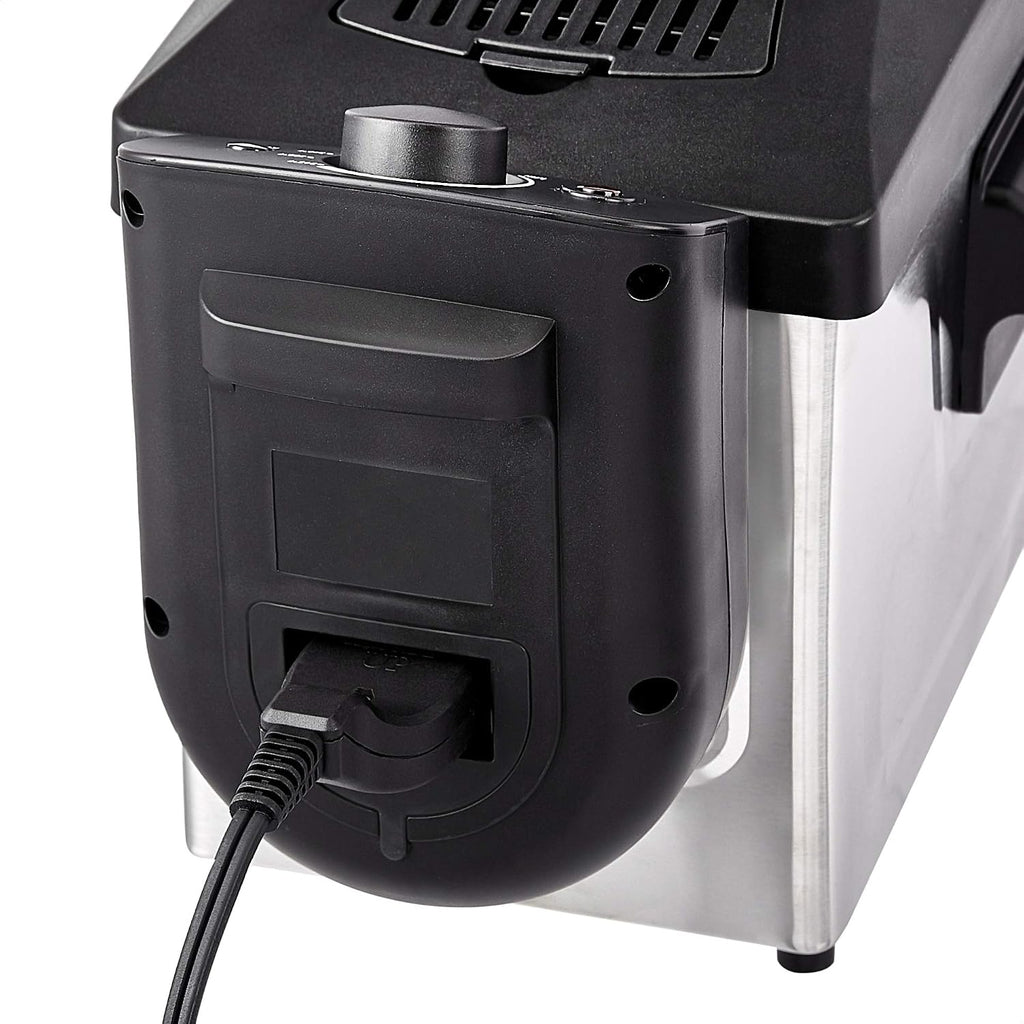 Amazon Basics 3.2-Qt (3.0L) Electric Deep Fryer With Adjustable Temperature Control, Easy Draining Basket, Viewing Window, Fast-Heating 1500W, Stainless Steel Exterior, Black & Silver