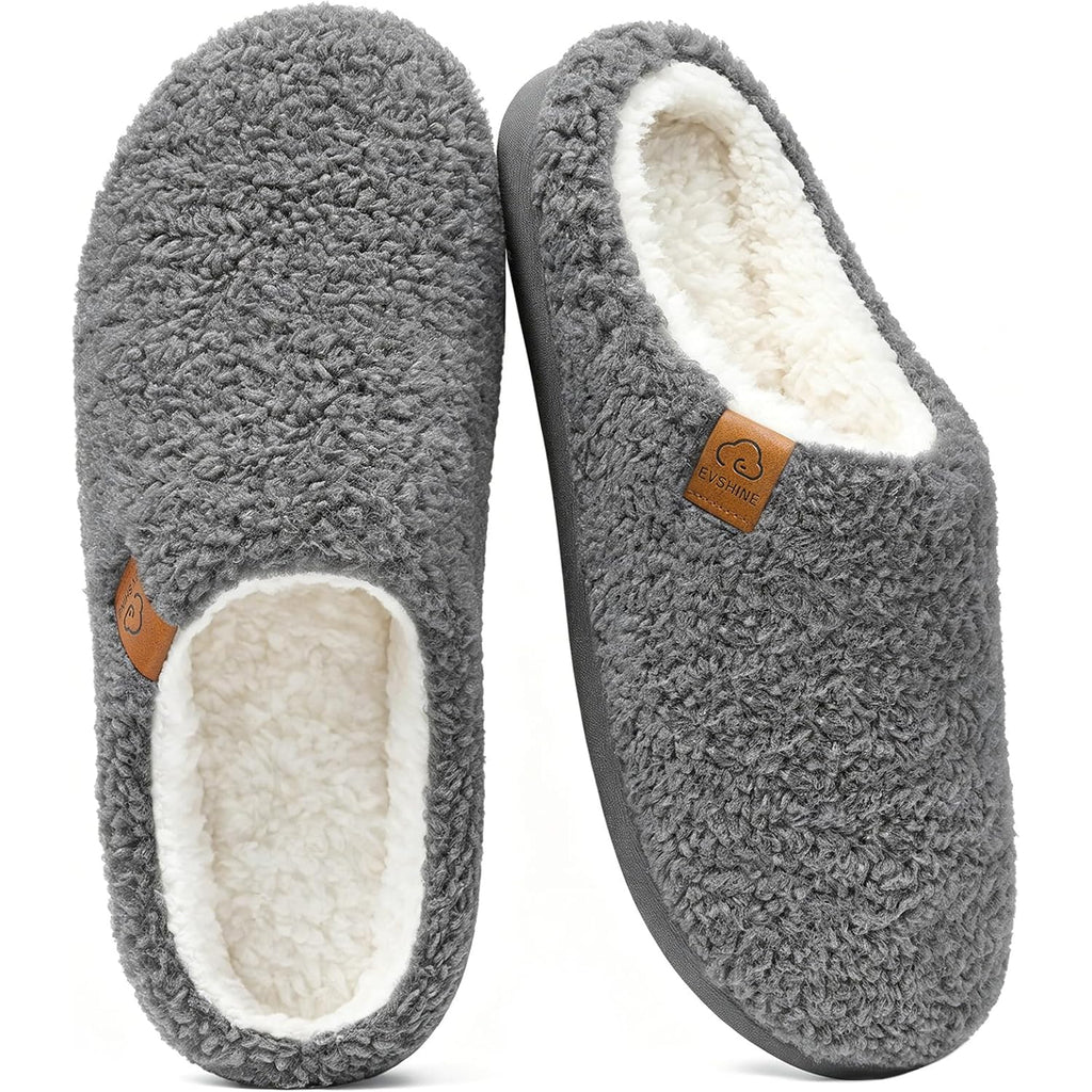 Evshine Memory Foam Fuzzy Slippers For Women Curly Fleece House Shoes Warm Indoor Outdoor Home Slip On