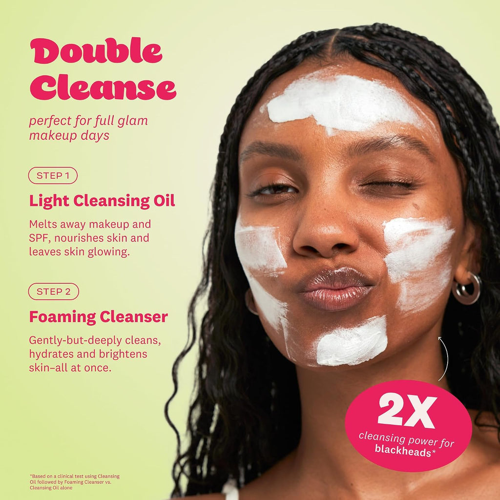 The Face Shop Rice Water Bright Double Cleansing Duo Set With Ceramide, Korean Skin Care, Gentle Face Wash & Pore Control Cleansing Oil, Hydrating, Moisturizing, Vegan Facial Cleanser, Makeup Remover