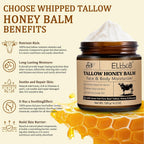 Elbbub Whipped Tallow Cream For Face & Body - 100% Grass-Fed Beef Tallow, Natural Honey & Beeswax Moisturizer, Deep Hydration & Nourishment, Oil-Free & Unscented, Fast Absorbing