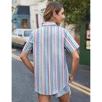 Hotouch Cotton Linen Button Down Shirt For Women V Neck Collared Blouse Casual Short Sleeve Tops With Pocket