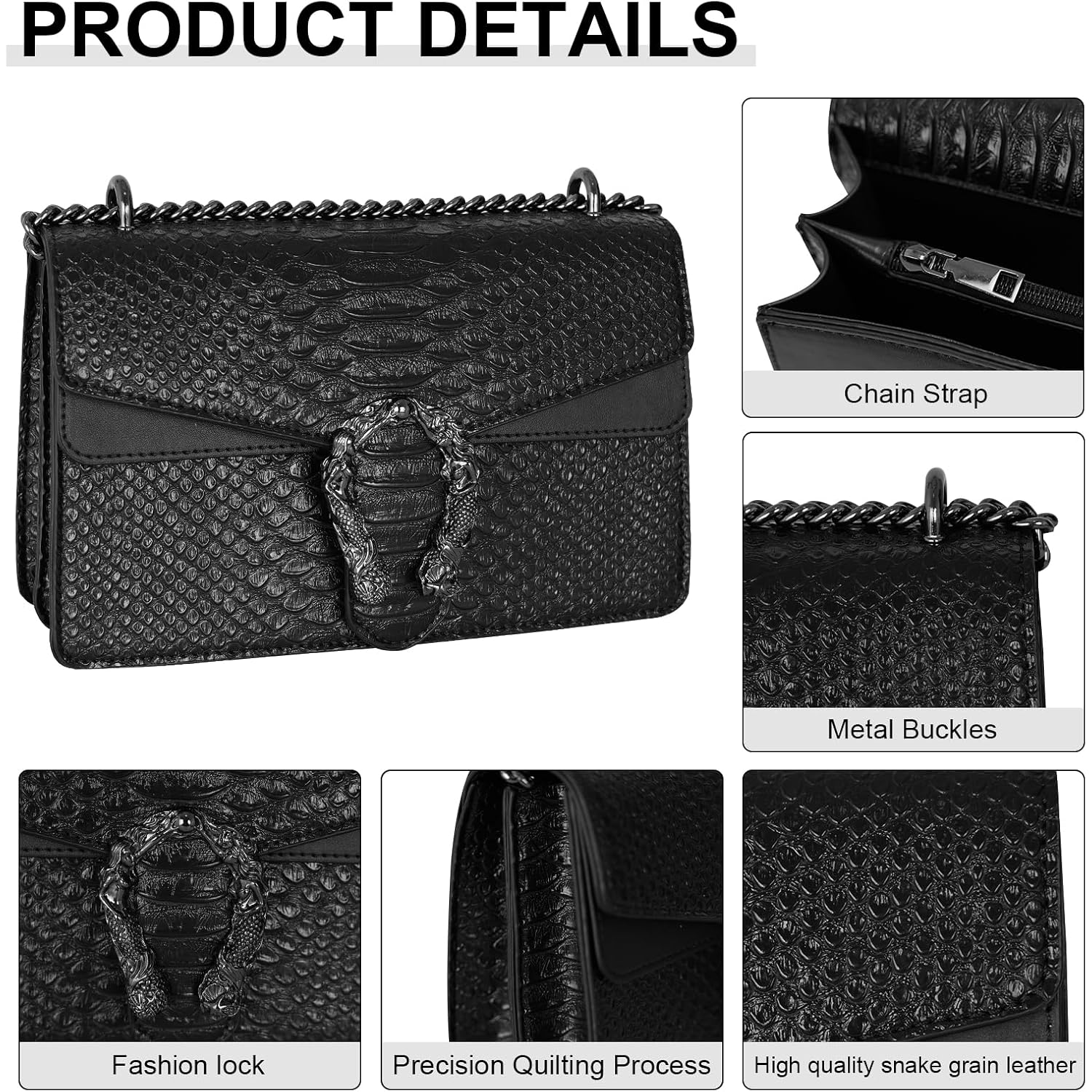 Leather Crossbody And Satchel Purse For Women - Classic Snake Print Chain Purse Luxury Pu Leather Bag