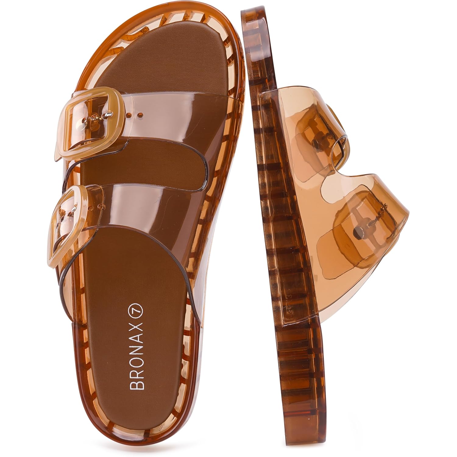 Bronax Jelly Sandals For Women, Clear Adjustable Double Buckle Casual Slip On Slides For Vacation Pool Outdoor