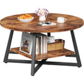 Round Coffee Table, Small Circle Coffee Table With Storage, Modern Wood Round Center Table For Living Room, Home Office, Small Space, Easy Assembly, Rustic Brown