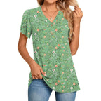 2026 Women's Summer Henley V-Neck Button Up Tunic Top Petal Sleeve Comfy Blouse Casual T-Shirt Sizes M-3XL
