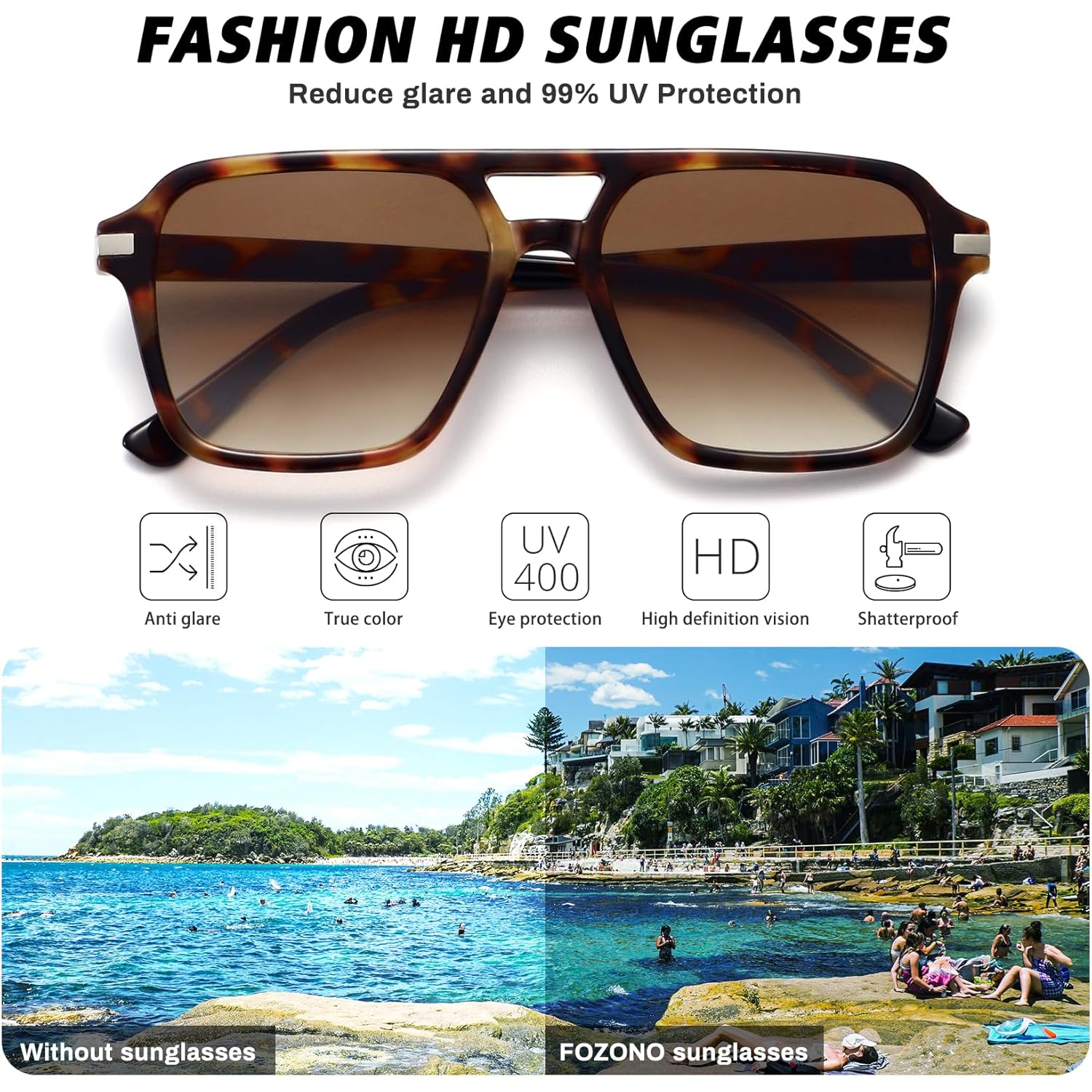 Retro Aviator Sunglasses for Women Men Trendy Classic Square 70s 80s 90s Vintage Shades Double Bridge Aviators FZN813