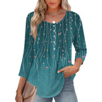 3/4 Length Sleeve Womens Tops Round Neck Casual Summer Tunic Tops Basic Tees Blouses Dressy T-Shirts Pleated Shirts