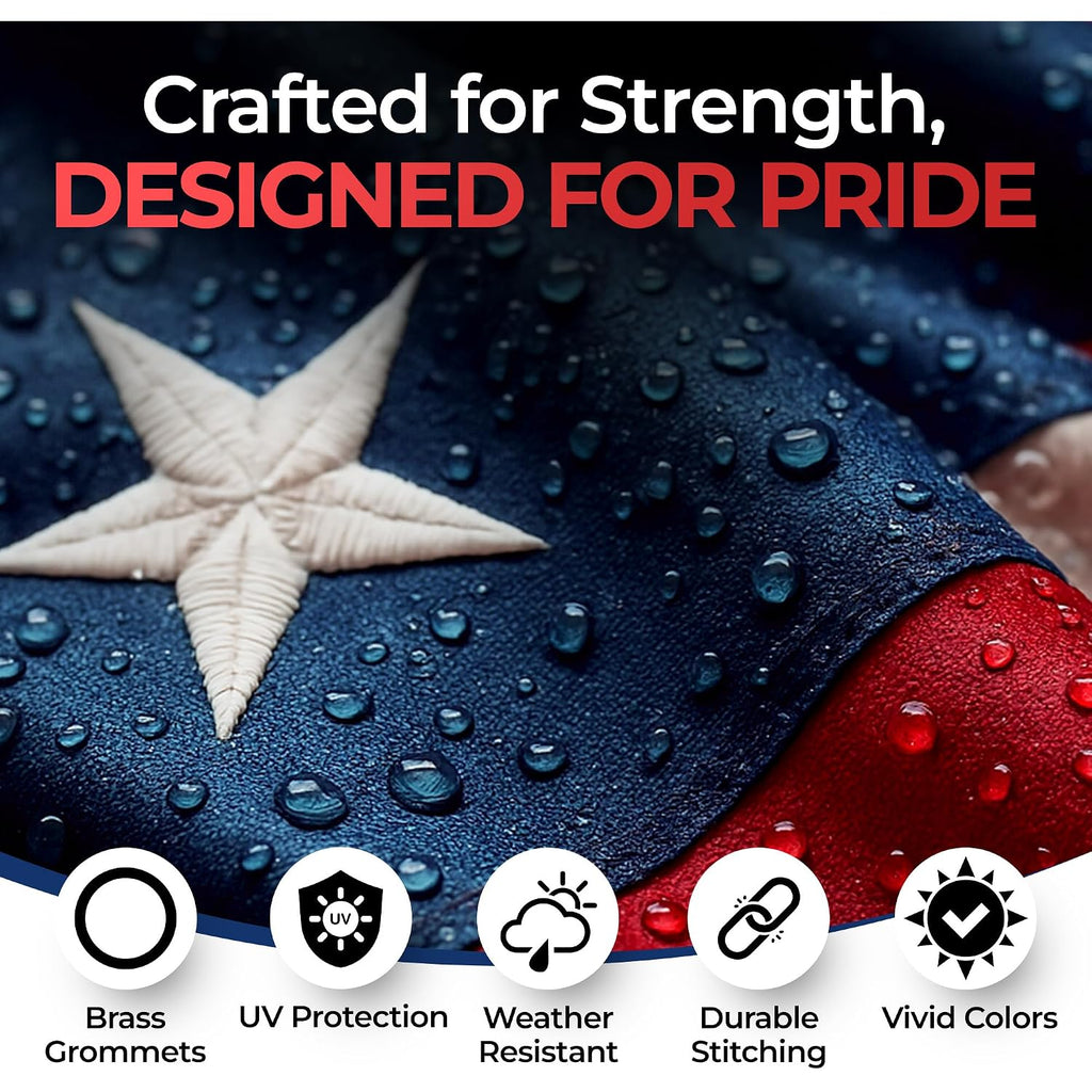 American Flag For Outside 3X5 Heavy Duty, Embroidered Stars, Sewn Stripes | Made In Usa, Uv Protection, Reinforced Material, Brass Grommets, Weather Resistant Us Flag For Outdoor Home, Patio