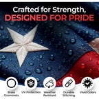 American Flag For Outside 3X5 Heavy Duty, Embroidered Stars, Sewn Stripes | Made In Usa, Uv Protection, Reinforced Material, Brass Grommets, Weather Resistant Us Flag For Outdoor Home, Patio