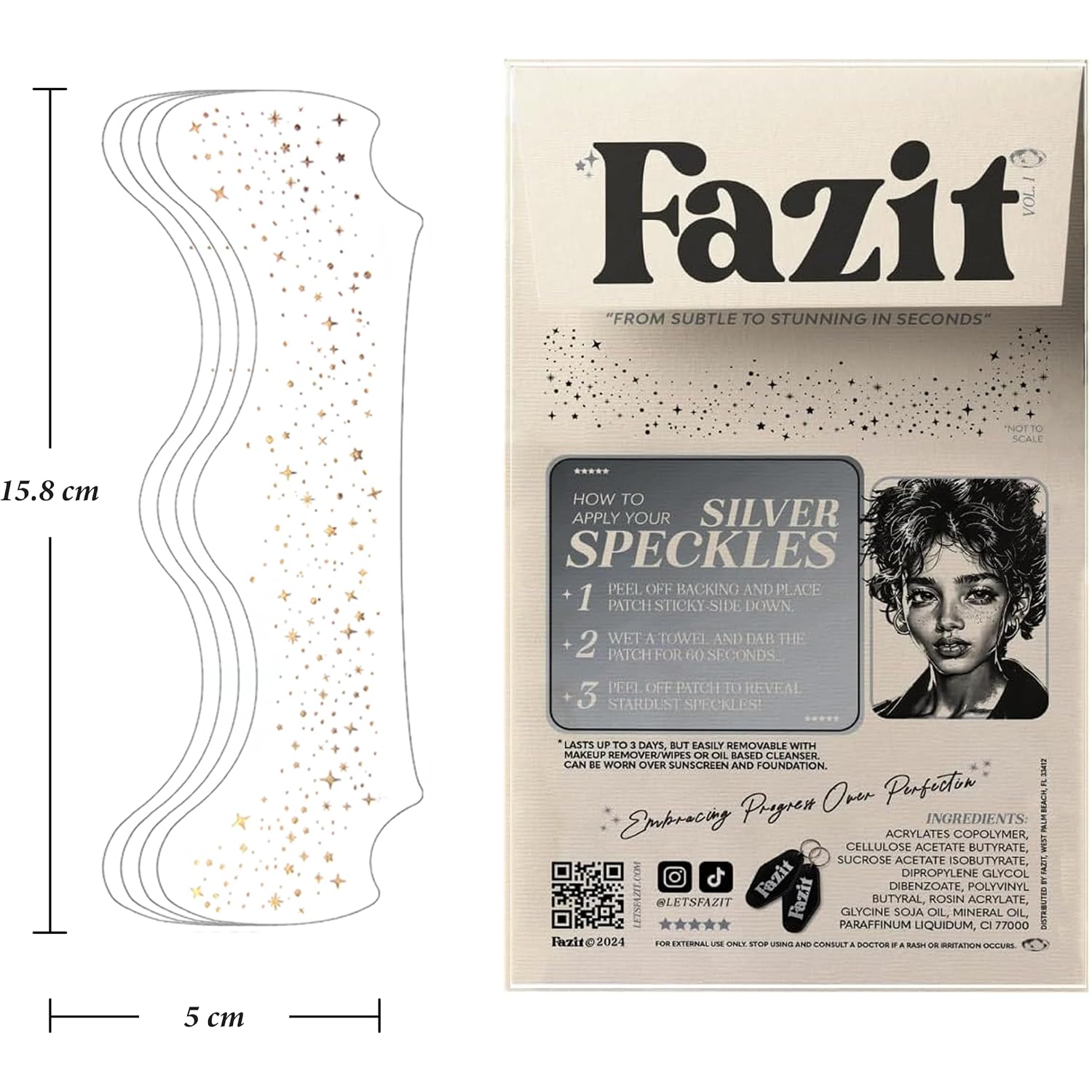 Fazit Silver Speckles - Glitter Freckle Makeup Patches - Shimmering Faux Freckles & Body Glitter - Waterproof, Long-Lasting Instant Glamour For Festivals & Parties - 6 Temporary Patches Per Pack