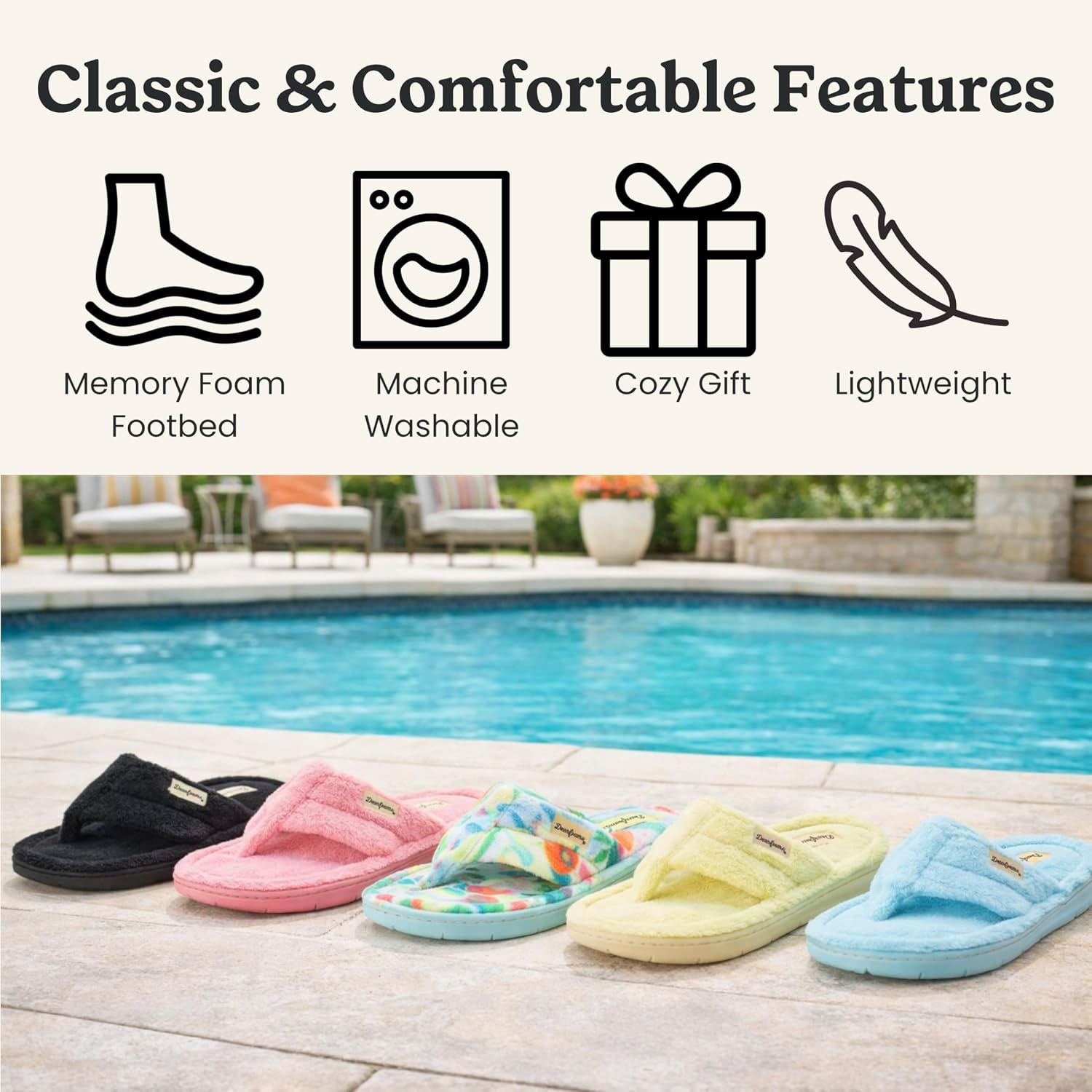 Dearfoams Women'S Melanie Colorblocked Microfiber Terry Thong Slipper