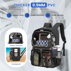 Musevos Clear Backpack For School, Heavy Duty Clear Bookbag For Girls Boys Transparent Backpack With Badge Holder, Semi-Black