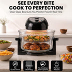 Granitestone 16 Qt Large Glass Air Fryer Non Toxic, Black | Pfoa/Ptfe/Bpa Free, Large Family Sized Airfryer Cooker With 3 Cooking Sections, No Preheat, Self Cleaning, Dishwasher Safe