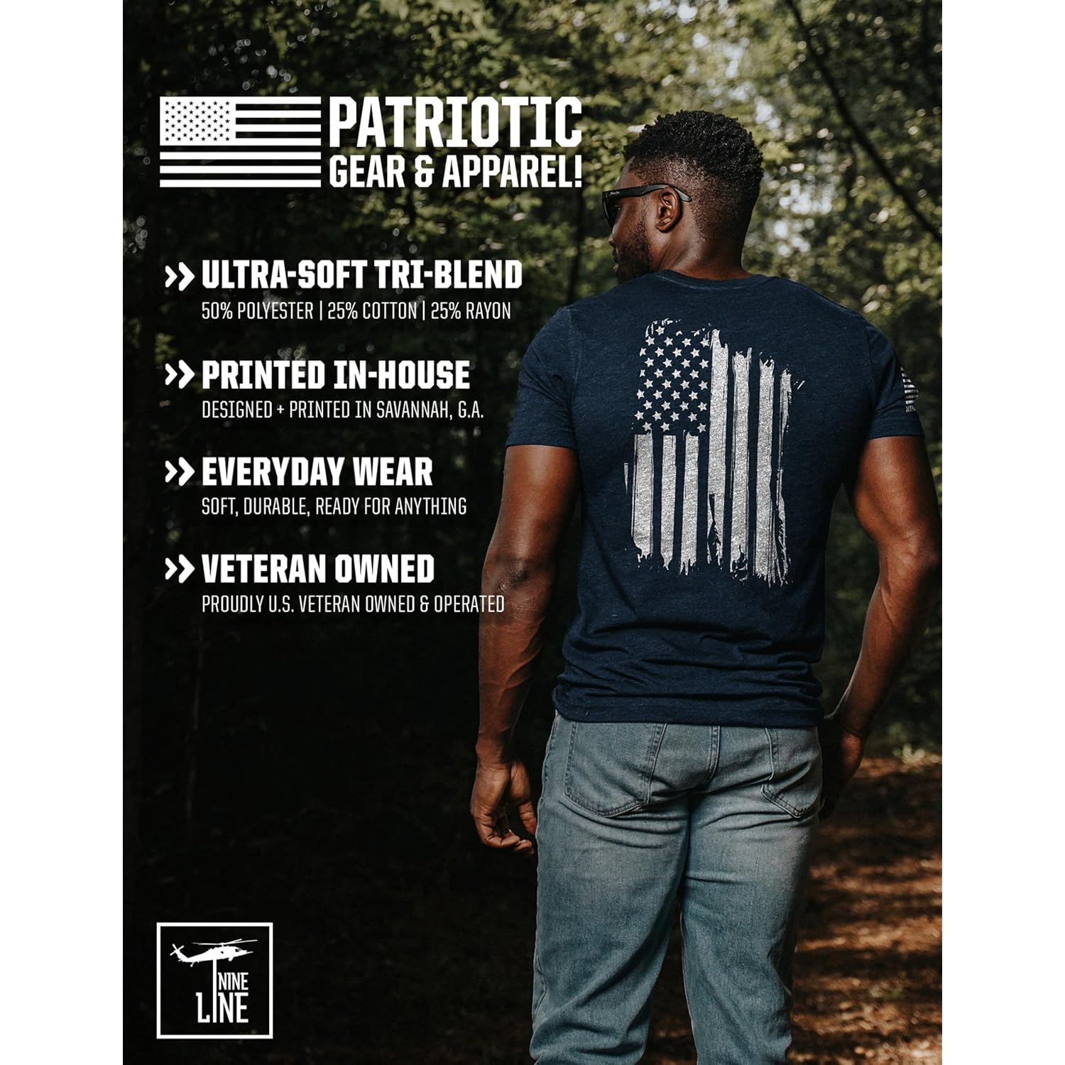 Nine Line American Flag T-Shirt For Men, Usa Made Patriotic Shirt, 9 Line Apparel, Military Veteran Shirt, Freedom Shirt