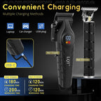 Men'S Professional Cordless Hair Clippers & Trimmer Kit, 4-In-1 Electric Shaver Set With Led Display, Waterproof Body Groomer, Nose Trimmer & T-Blade For Bald Head, Full Barber Kit (Black)
