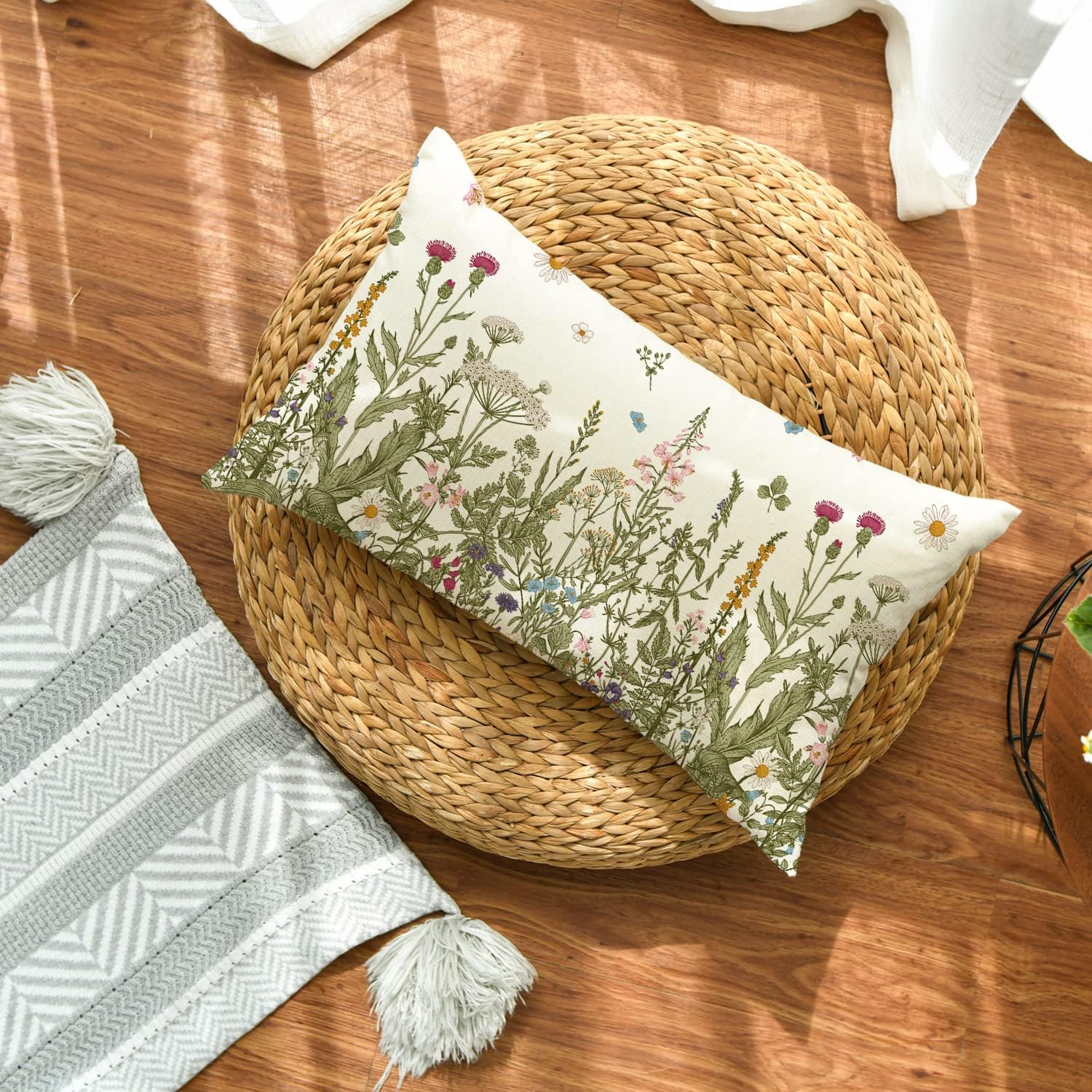 Avoin Colorlife Wildflowers Fall Throw Pillow Cover, 12 X 20 Inch Flower Cushion Case Decoration For Sofa Couch