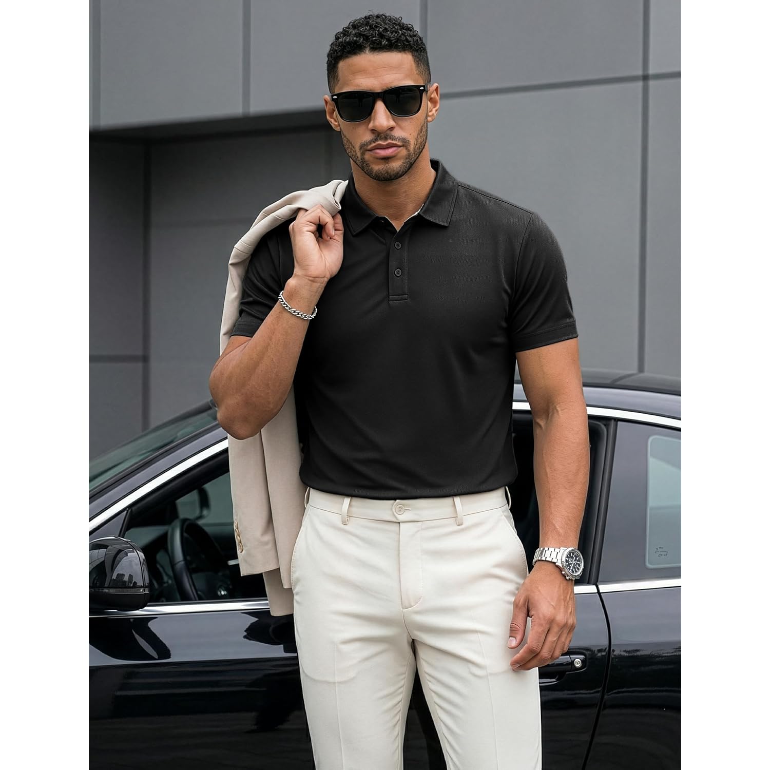 Magcomsen Men'S Polo Shirts Short Sleeve Cotton Pique 3 Button Classic Fit Casual T-Shirt Performance Golf Shirts