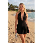 Beagimeg Women'S Sexy Bodycon Sleeveless Halter Tie Up Back Backless Deep V A-Line Club Party Mini Dress