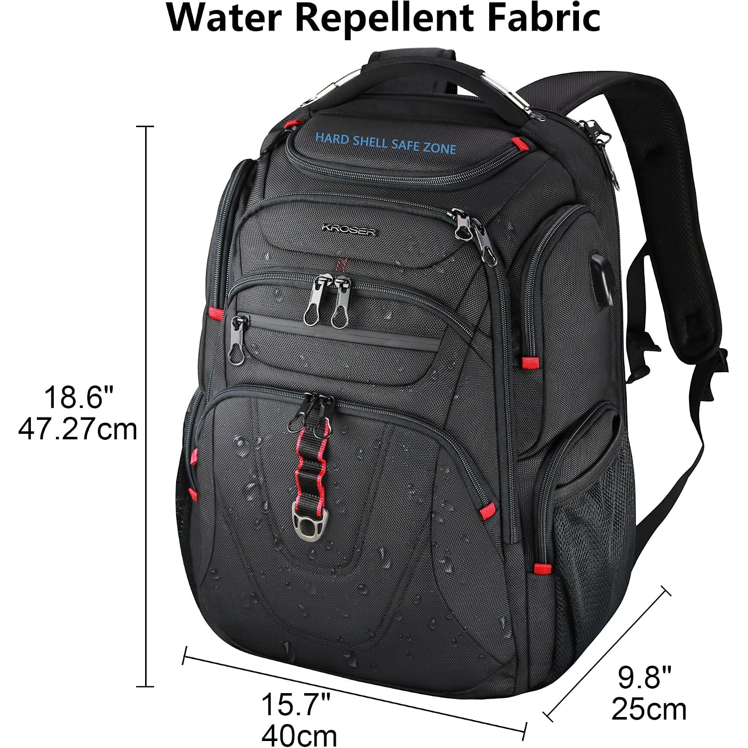 Kroser Tsa Friendly Travel Laptop Backpack 17.3 Inch Xl Computer Backpack Water-Repellent College Daypack Business Backpack With Rfid Pockets & Usb Port For Men/Women-Black