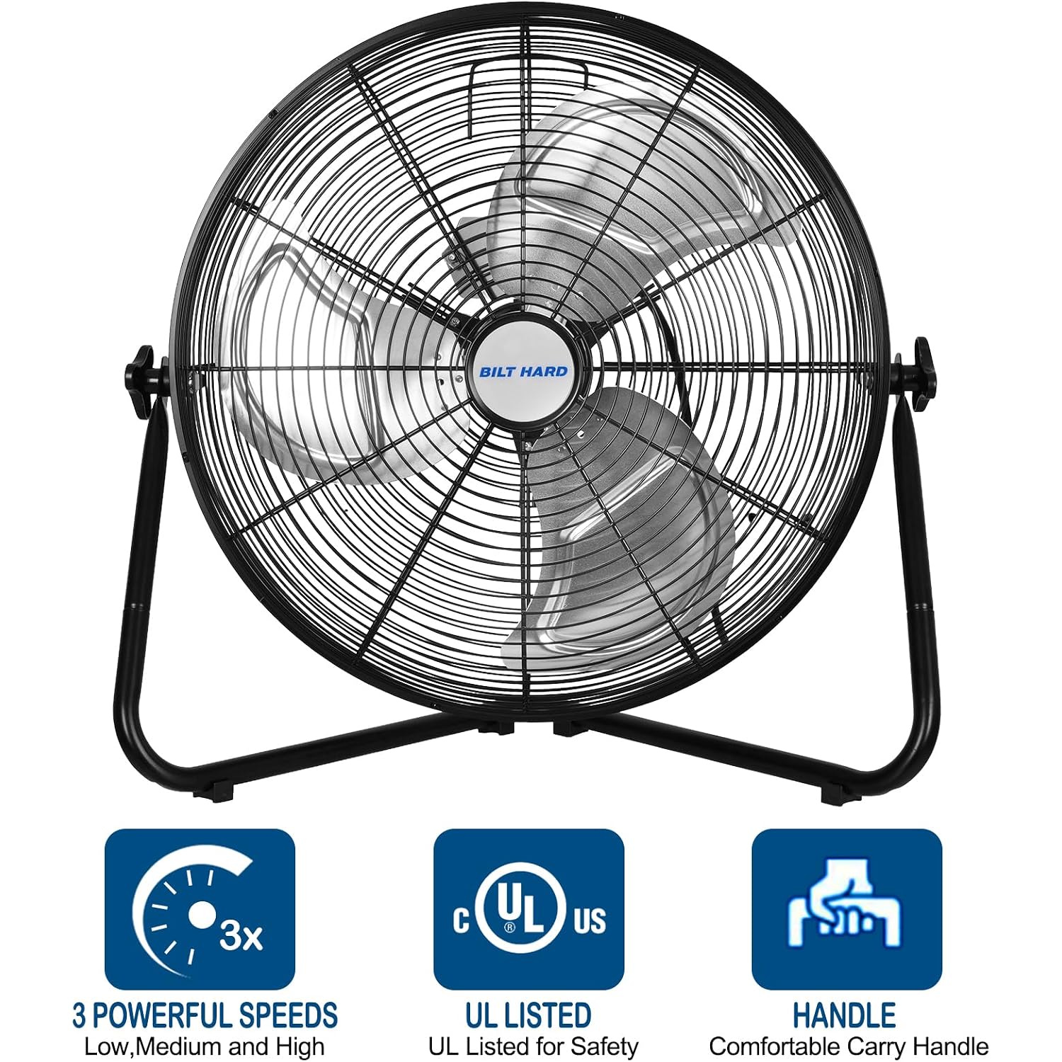 Bilt Hard 20 Inch Heavy Duty Floor Fan - 4650 Cfm High Velocity, 3-Speed With Wall-Mounting System, Industrial Shop Fan For Commercial, Garage, And Greenhouse