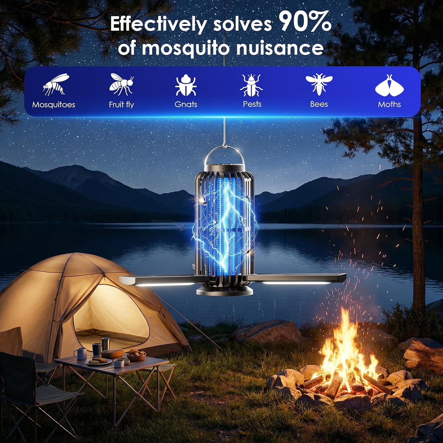 Typec 2 Pack Solar Bug Zapper, 3 Solar Charging Panels, 4200V Mosquito Zapper, Auto On/Off Led Light, Ip67 Waterproof, Usb-C & Solar Powered, Indoor Outdoor Insect Killer For Yard Patio Garden