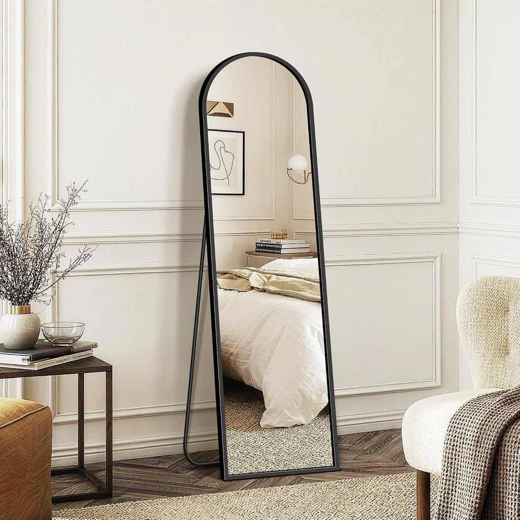 Fictor Arched Full Length Mirror 15" X 56", Full Body Floor Mirror With Adjustable Stand, Free Standing Mirror With Aluminum Frame For Bedroom, Living Room, Cloakroom, Black