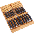 Utoplike In-drawer Knife Block Bamboo Kitchen Knife Drawer Organizer Large, handle Steak knife Holder without Knives, Fit for 16 Knife and 1 Sharpening Steel (Knives & Sharpening Not Included)