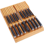 Utoplike In-Drawer Knife Block Bamboo Kitchen Knife Drawer Organizer Large, Handle Steak Knife Holder Without Knives, Fit For 16 Knife And 1 Sharpening Steel (Knives & Sharpening Not Included)