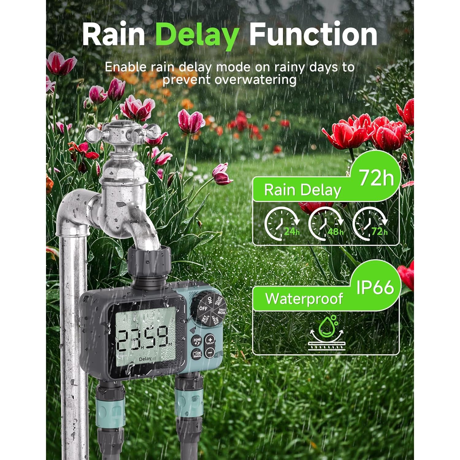 Sprinkler Timer: Programmable Hose Timer With Rain Delay/Manual/Automatic Watering System, Water Timers For Garden Hose, Digital Drip Irrigation For Yard Lawn Outdoor（1 Outlet）