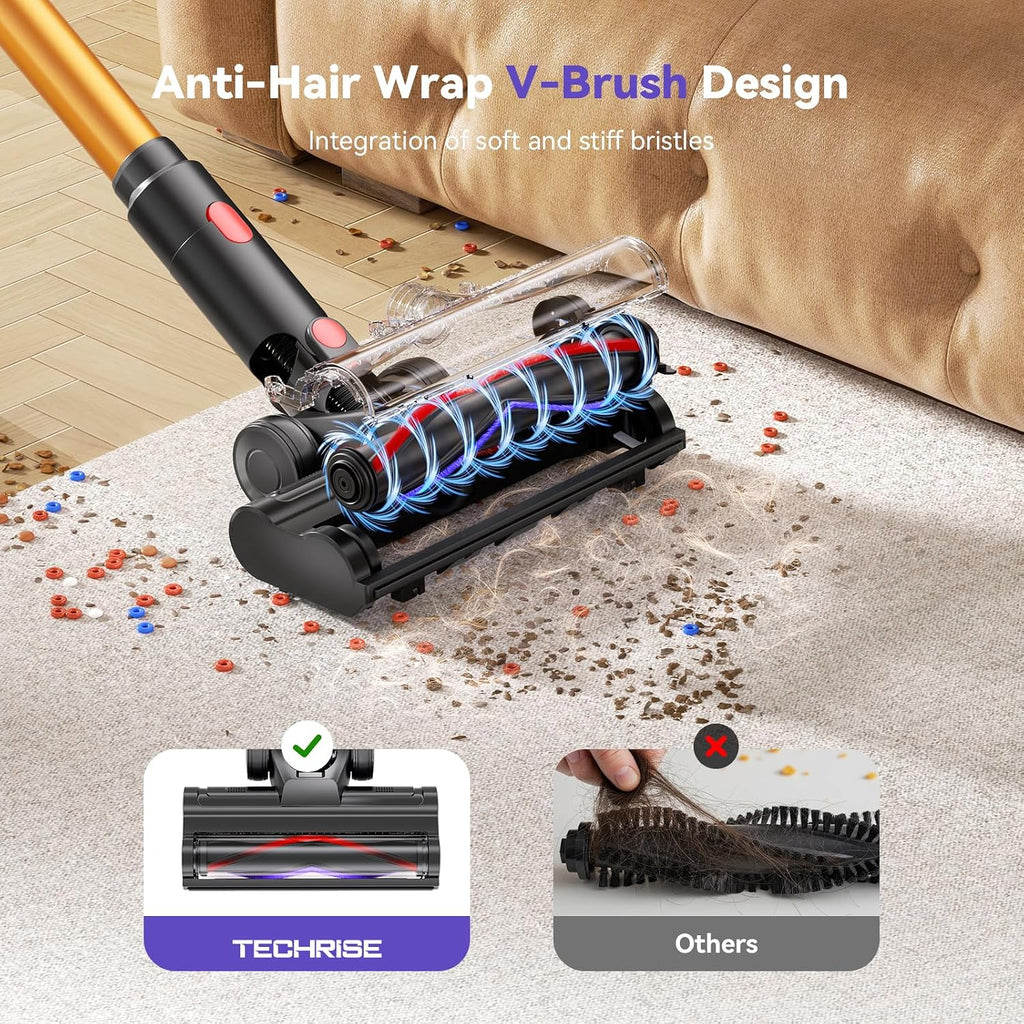 Techrise Cordless Vacuum Cleaner For Home, 550W 45Kpa For Pet Hair & Floors