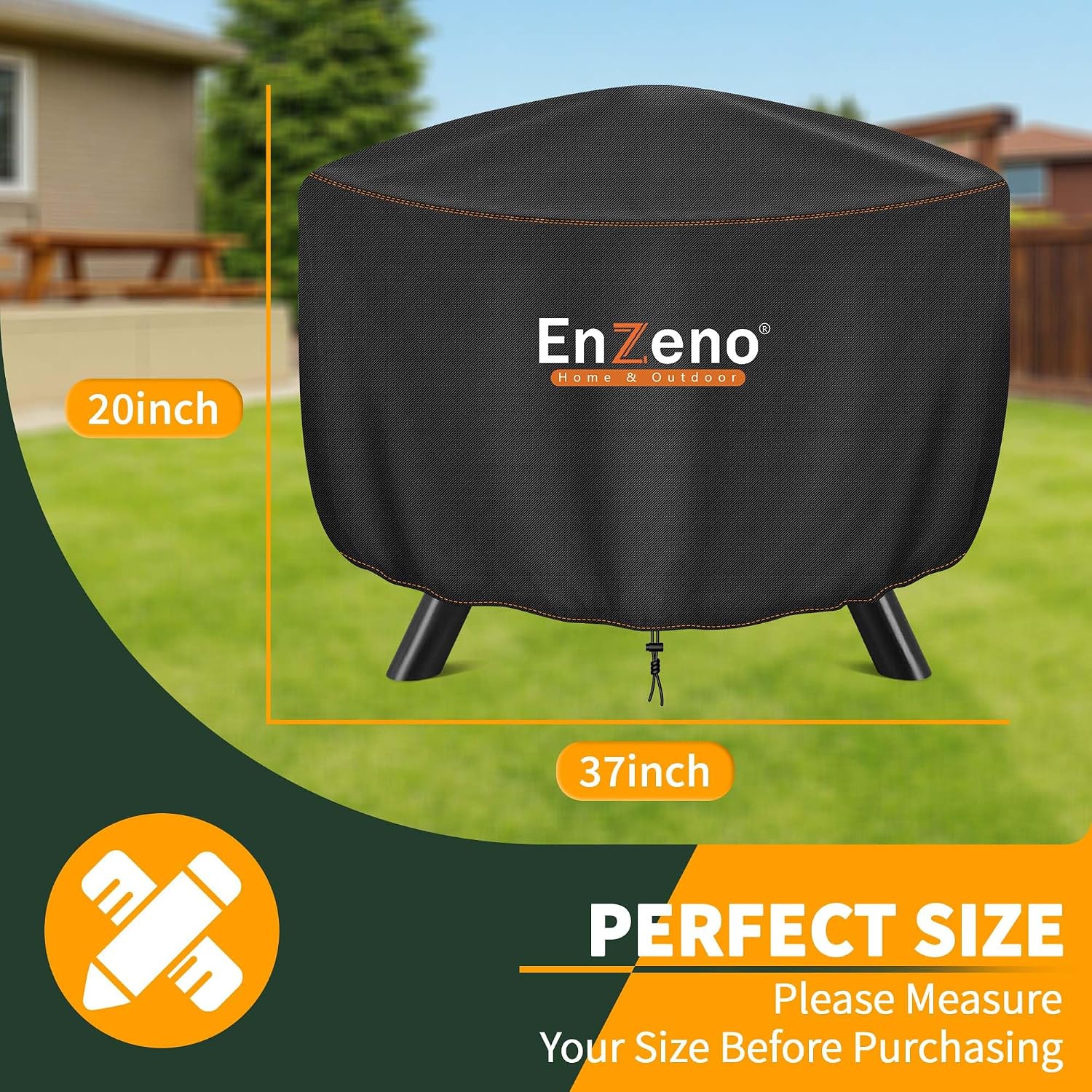 Enzeno Fire Pit Cover Round,37Inch Outdoor Round Firepit Cover,Waterproof Oxford Cloth Patio Fire Cover For Outdoor Fire Pit,Fits 34-36 Inch Gas Firepit/Bowl(37" Dia X 20" H)