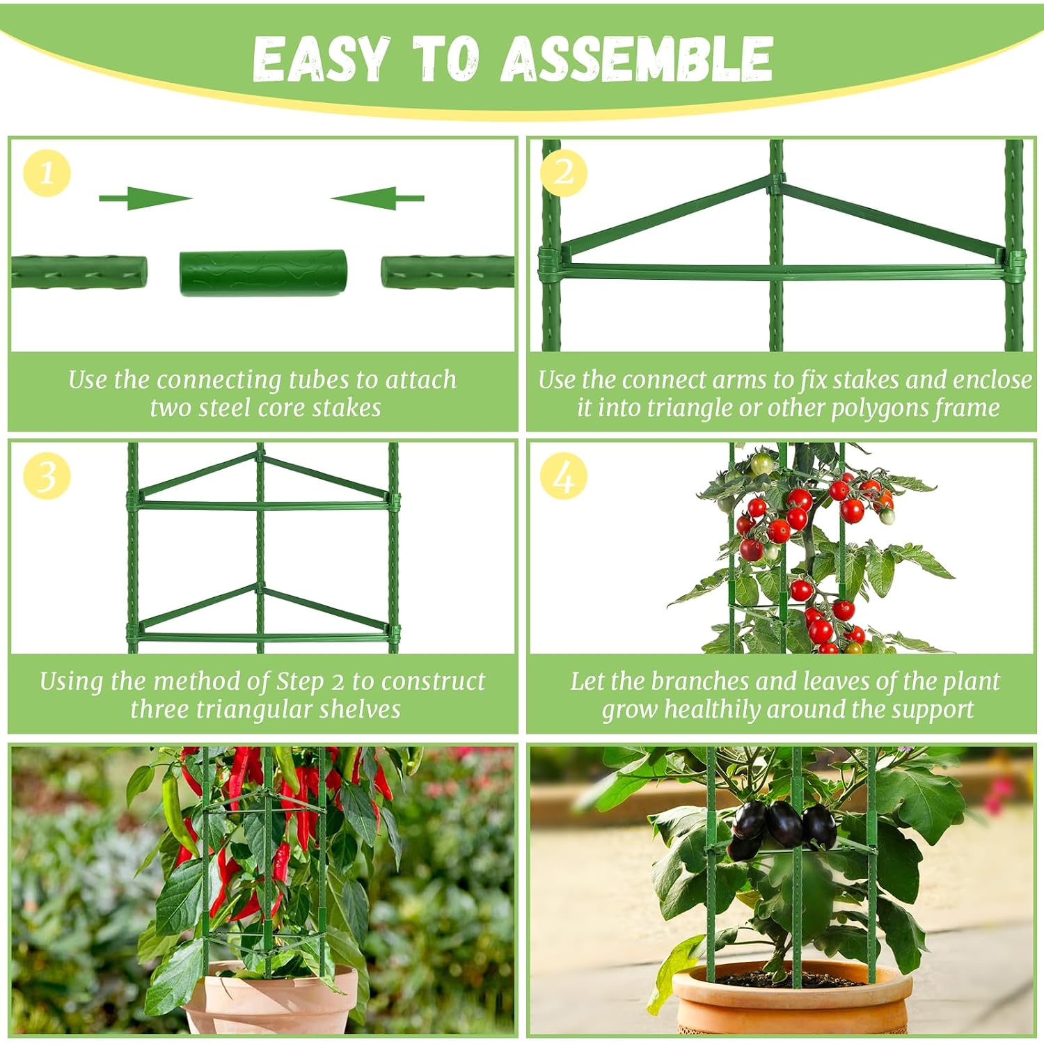 6-Pack Tomato Cage For Garden Plant Support- Up To 48Inch Garden Stakes Tomato Cage, Tomato Trellis For Potted Plants, Tomato Cages Plant Stakes For Climbing Vegetables Plants Flowers
