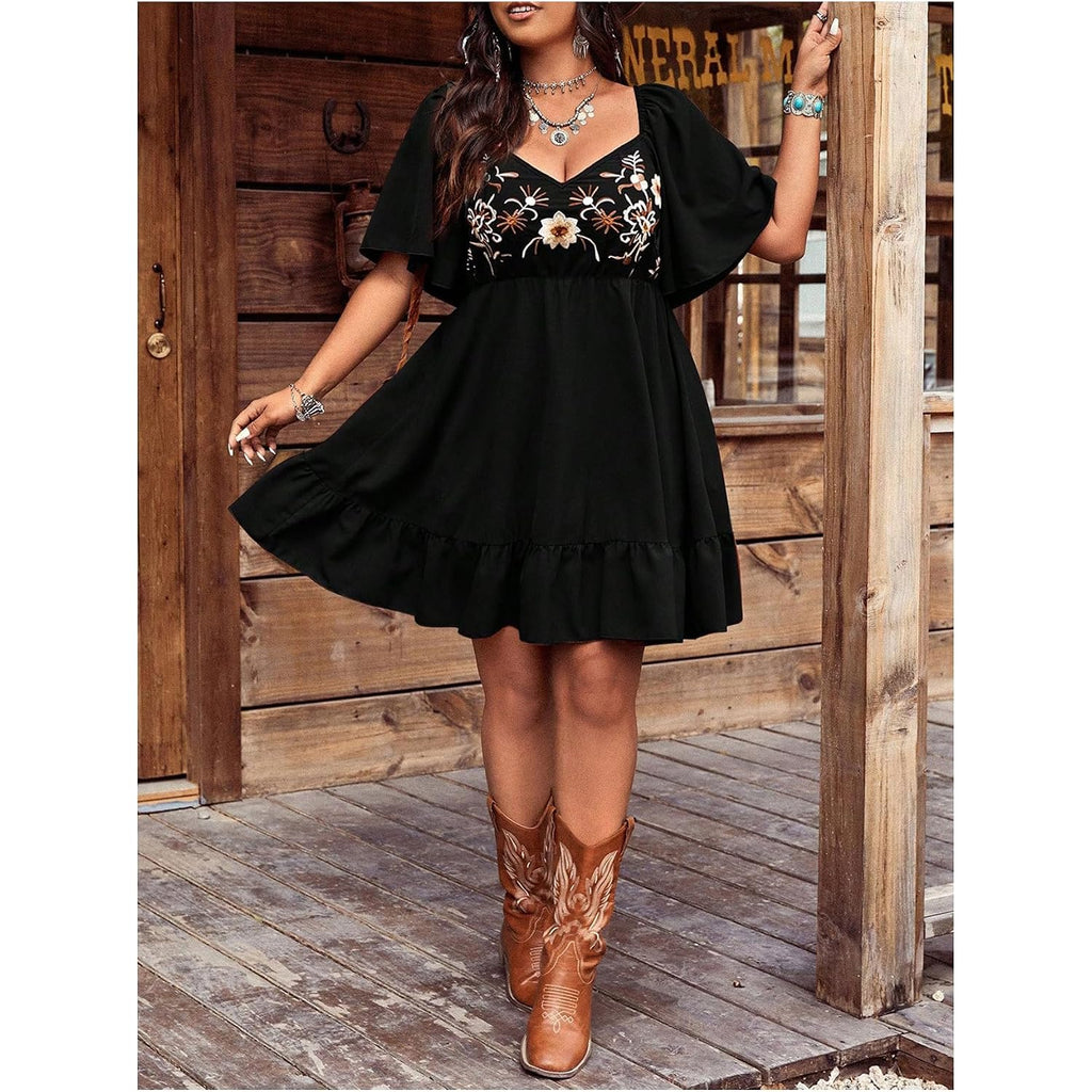 Verdusa Women'S Plus Size Western Boho Floral Dress Cowgirl Country Concert Vacation Outfits Flowy Summer Dresses