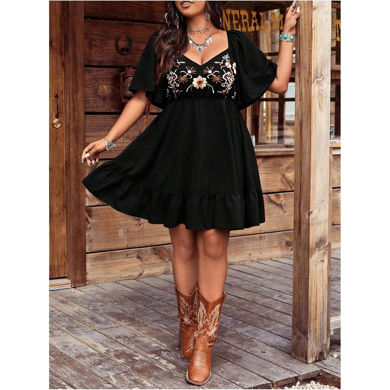 Verdusa Women'S Plus Size Western Boho Floral Dress Cowgirl Country Concert Vacation Outfits Flowy Summer Dresses