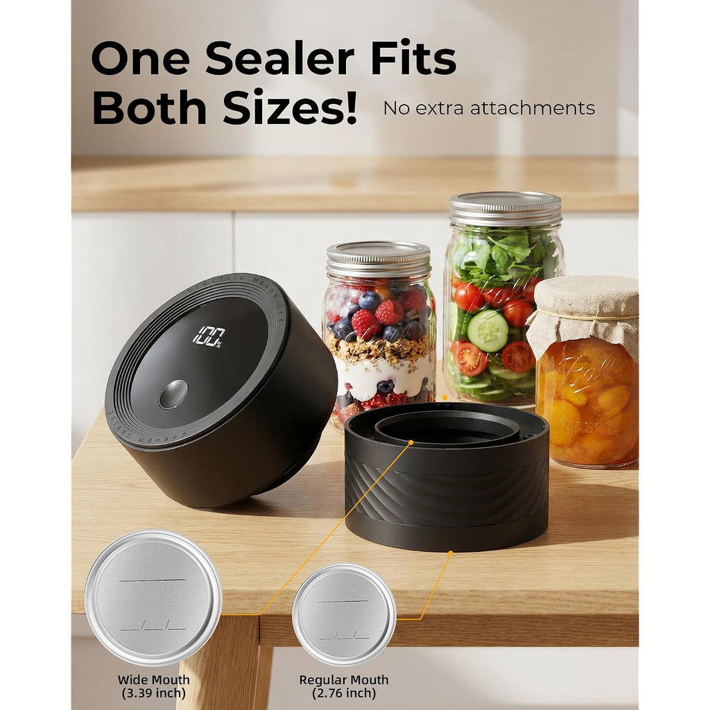 Electric Mason Jar Vacuum Sealer Kit With Auto-Stop, 1200Mah Cordless Jar Vacuum Sealer For Wide & Regular Mouth Mason Jars, Portable Automatic Vacuum Sealer With 10 Lids & 2 Vacuum Bags