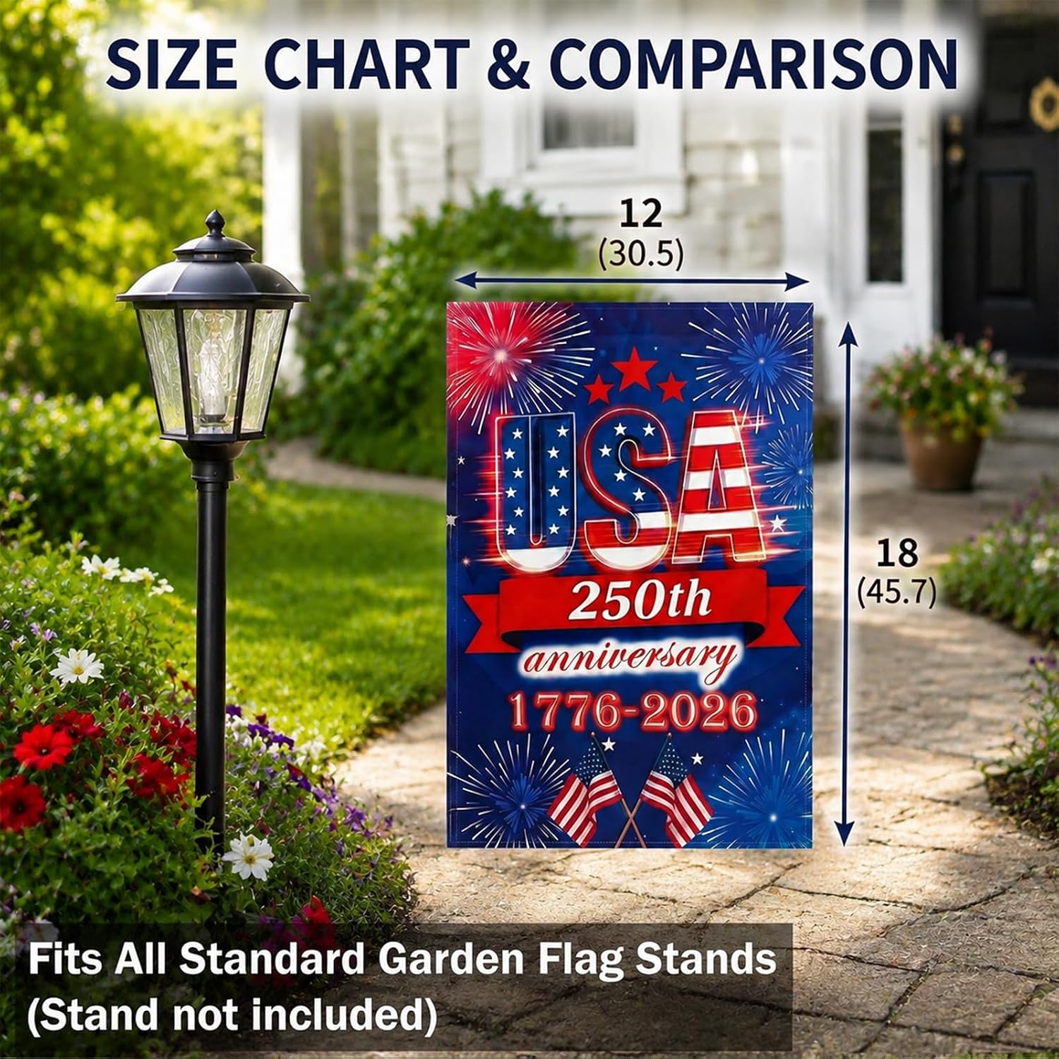 250 Anniversary Usa Garden Flag - 250 Years Of Freedom Double Sided 3-Ply American Patriotic Flags 1776-2026, Uv Protection Fade Resistant 12X18 Inch Yard Flag Commemorative Merchandise For Outdoor Celebration