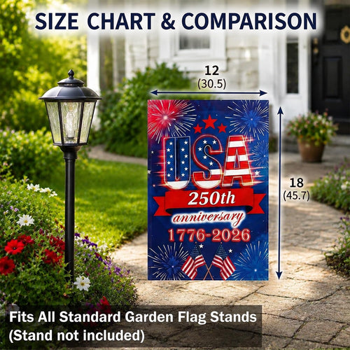 250 Anniversary Usa Garden Flag - 250 Years Of Freedom Double Sided 3-Ply American Patriotic Flags 1776-2026, Uv Protection Fade Resistant 12X18 Inch Yard Flag Commemorative Merchandise For Outdoor Celebration