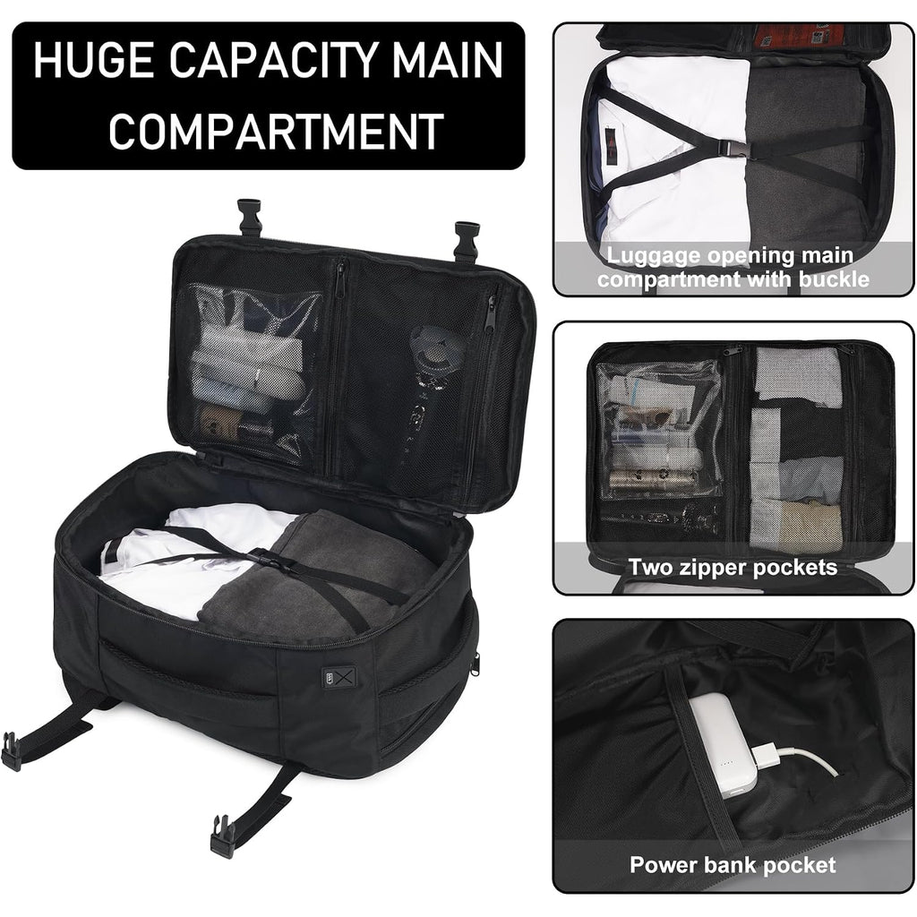Ecohub Travel Backpack 18X14X8 Spirit Airlines Personal Item Bag Carry On Backpack 13 Pockets Work Casual Daypack For Men Women Airline Approved Water Resistant Gym Backpack With Charging Port, Black