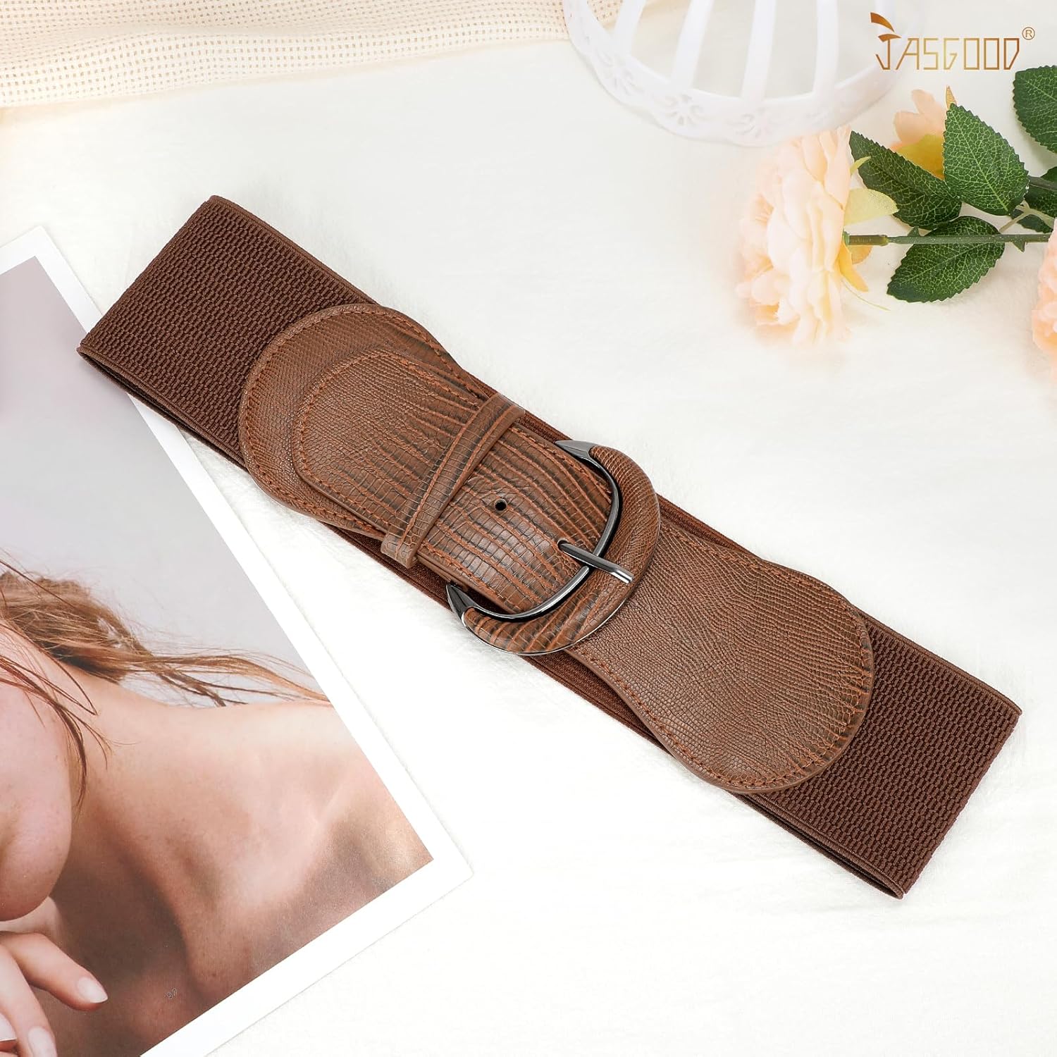 JASGOOD Women Stretchy Wide Waist Belt for Dress Ladies Vintage Elastic Belt