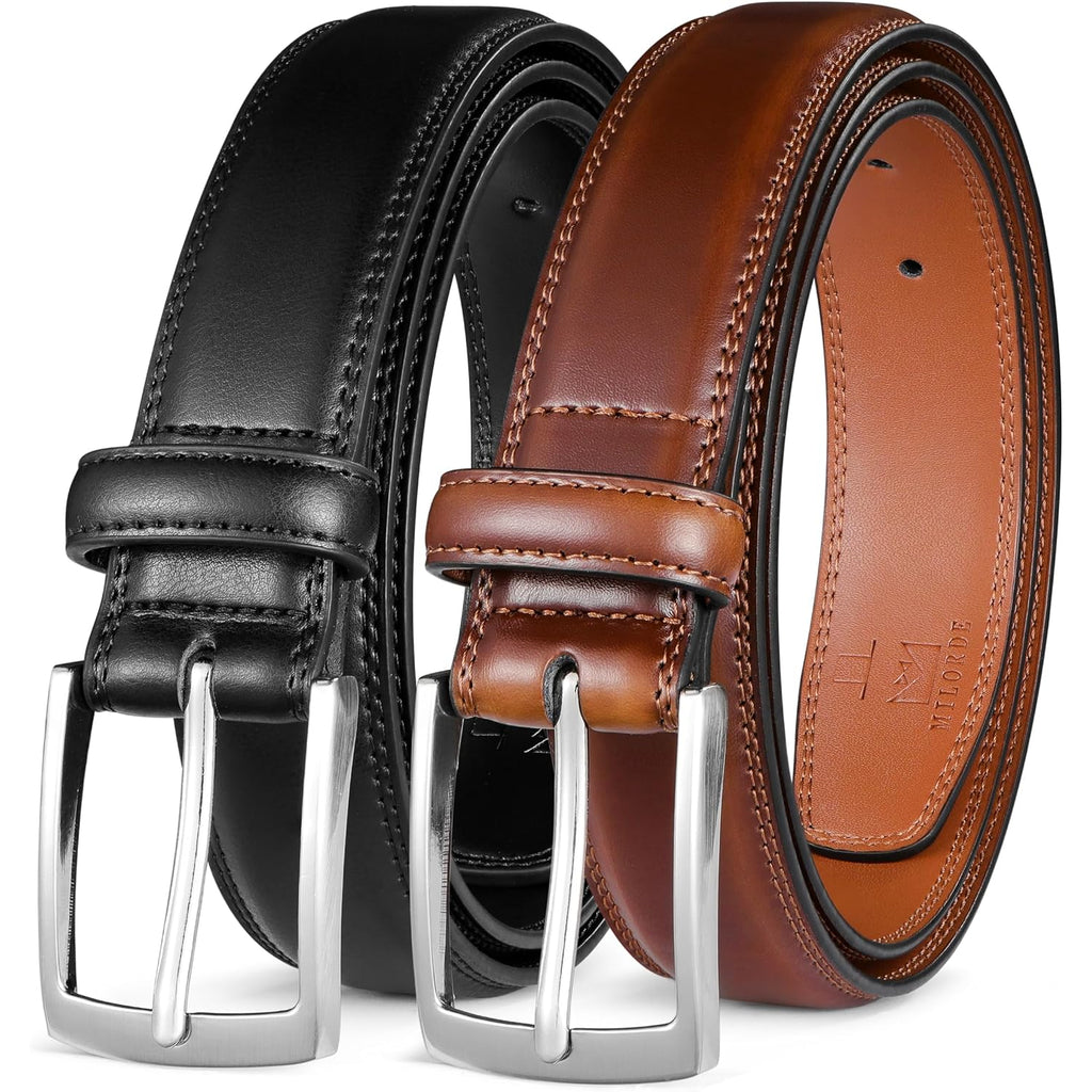 Men'S Leather Dress Belt 2Pack, Handmade, Genuine Leather, Fashion & Classic Designs For Work Business And Casual