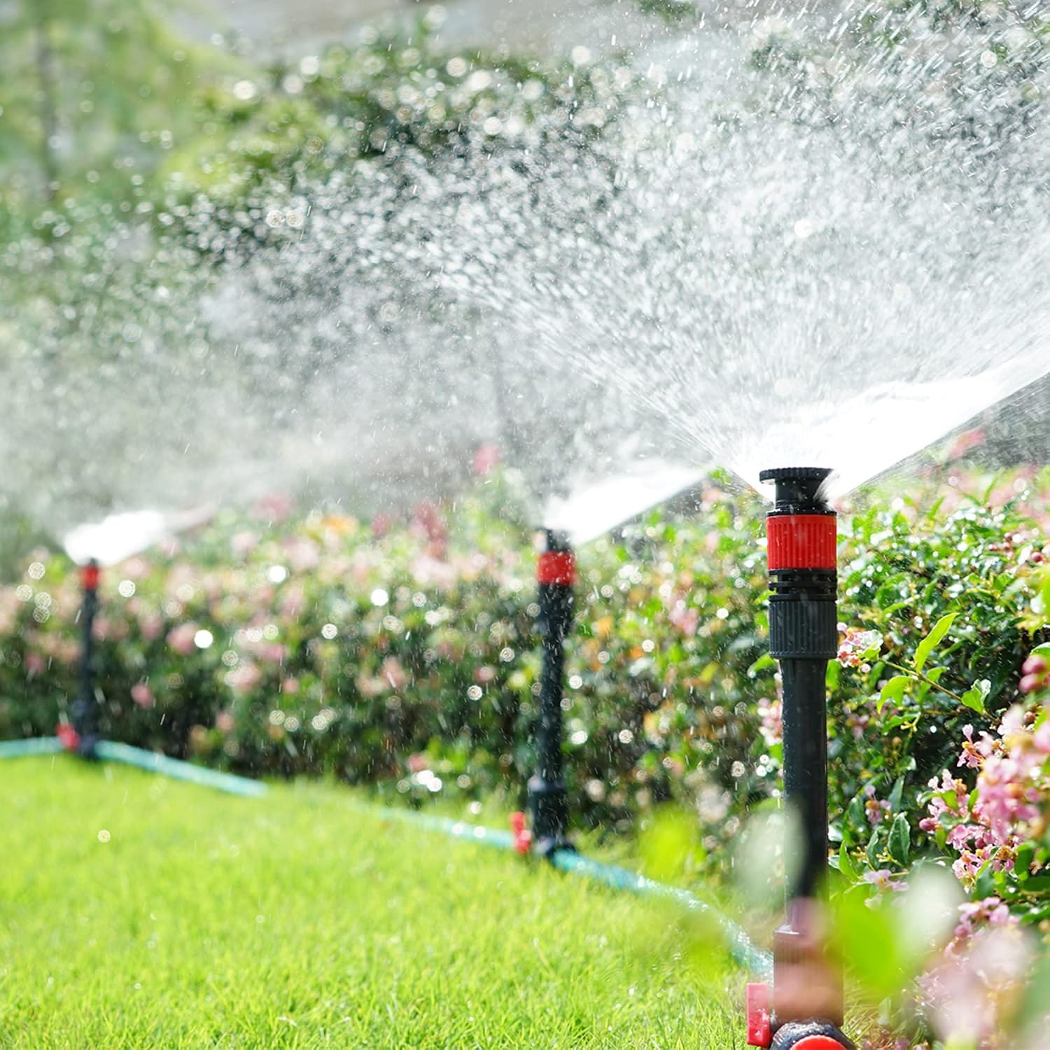 Eden 98063 Multi-Adjustable Flex Design Above Ground Irrigation Garden Sprinkler System, Sprinkler & Hose, Diy Plant Watering Set