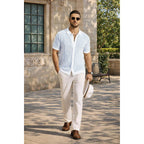 Coofandy Mens Knit Button Down Shirts Short Sleeve Polo Shirt Vintage Striped Casual Shirts