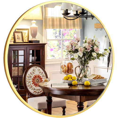 24 Inch Round Mirror - Circle Mirrors For Bathroom, Entryway And Living Room Wall Decor, Modern Hanging Vanity Mirror, Matte Gold Circle Decorative Wall Mirror