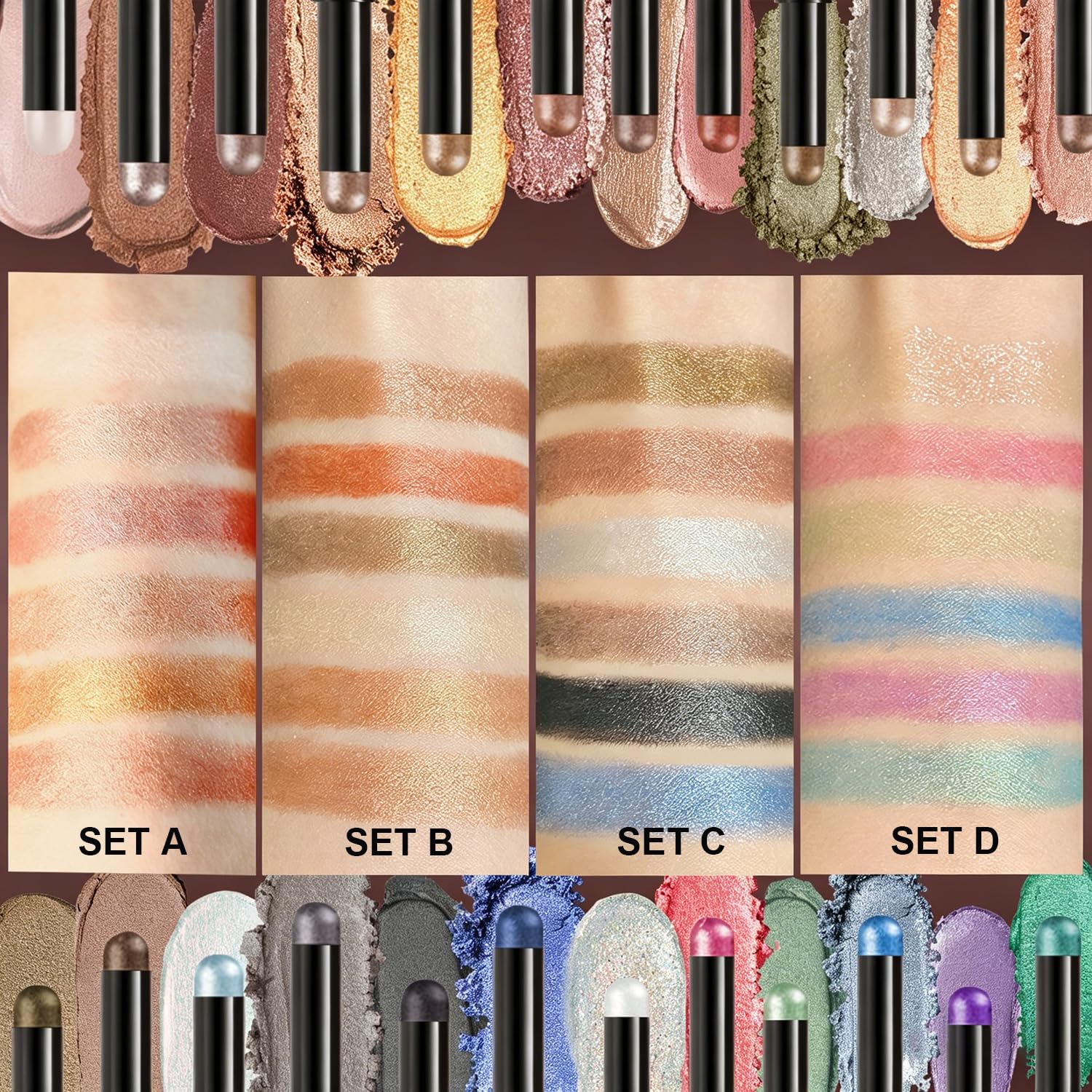 6 Colors Neutral Eyeshadow Stick Combo Set, Nude Brown Rose Gold Matte Shimmer Cream Eye Shadow Sticks Warm Tone Lazy Makeup For Daily & Party, Long Lasting, Waterproof, No Brush Needed, Set A